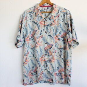 Tommy Bahama Shirt Men Blue Island Zone Silk Camp Floral Hawaiian Aloha XL